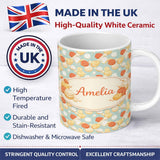 Personalized Custom Name Vintage Dessert Plate Cake Tea Seamless Pattern Perfect Gift for Her 11oz Ceramic Coffee Tea Mug White Large Handle