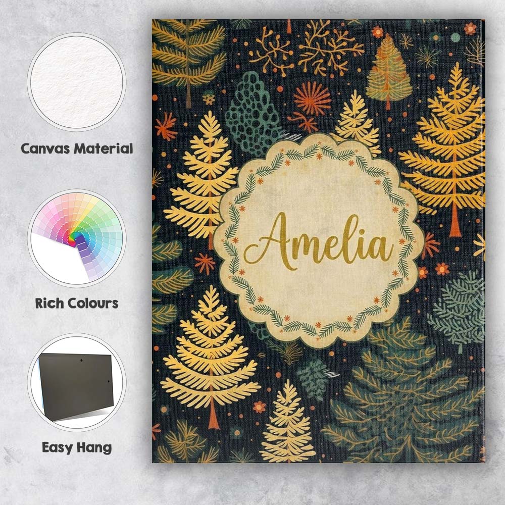 Personalised Name Modern Christmas Trees Custom  Unique Gift Idea Elegant Feature Canvas Wall Art Print Decor Picture Ready to Hang
