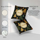 Custom Name Modern Christmas Trees Golden Leaves Dark Background Square Filled Cushion Throw Pillow Sofa Bed Home Decor Zip Washable UK Made