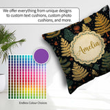 Custom Name Modern Christmas Trees Golden Leaves Dark Background Square Filled Cushion Throw Pillow Sofa Bed Home Decor Zip Washable UK Made