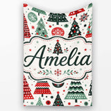 Scandi Christmas Trees Polka Dots Snowflakes Cute Holiday Seamless  Personalised Custom Name Super Soft Fleece Blanket Bed Sofa Throw