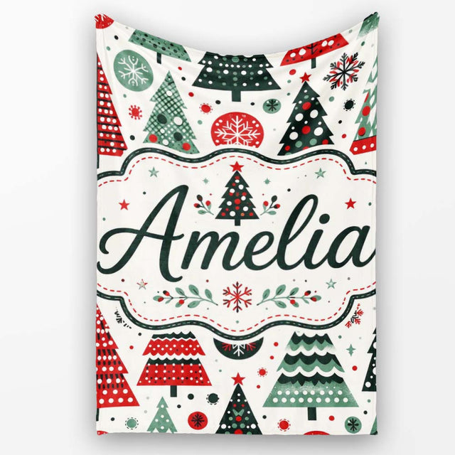 Scandi Christmas Trees Polka Dots Snowflakes Cute Holiday Seamless  Personalised Custom Name Super Soft Fleece Blanket Bed Sofa Throw