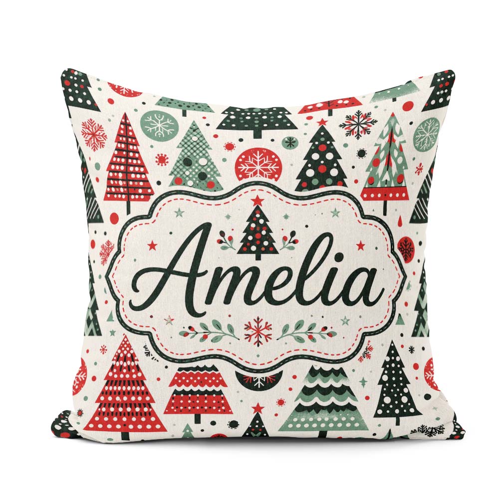 Custom Name Scandi Christmas Trees Polka Dots Snowflakes Holiday Square Filled Cushion Throw Pillow Sofa Bed Home Decor Zip Washable UK Made