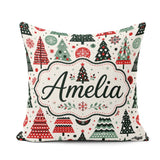 Custom Name Scandi Christmas Trees Polka Dots Snowflakes Holiday Square Filled Cushion Throw Pillow Sofa Bed Home Decor Zip Washable UK Made