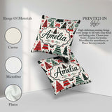 Custom Name Scandi Christmas Trees Polka Dots Snowflakes Holiday Square Filled Cushion Throw Pillow Sofa Bed Home Decor Zip Washable UK Made