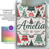 Scandi Christmas Trees Polka Dots Snowflakes Cute Holiday Seamless  Personalised Custom Name Super Soft Fleece Blanket Bed Sofa Throw