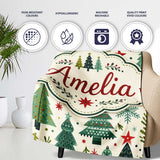 Minimal Christmas Trees Stars Leaves Nordic Holiday Seamless Pattern  Personalised Custom Name Super Soft Fleece Blanket Bed Sofa Throw