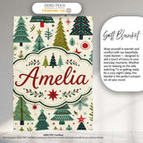 Minimal Christmas Trees Stars Leaves Nordic Holiday Seamless Pattern  Personalised Custom Name Super Soft Fleece Blanket Bed Sofa Throw