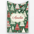 Scandi Christmas Trees Red White Green Snowflakes Nordic Seamless  Personalised Custom Name Super Soft Fleece Blanket Bed Sofa Throw