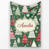 Scandi Christmas Trees Red White Green Snowflakes Nordic Seamless  Personalised Custom Name Super Soft Fleece Blanket Bed Sofa Throw