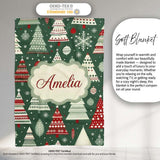 Scandi Christmas Trees Red White Green Snowflakes Nordic Seamless  Personalised Custom Name Super Soft Fleece Blanket Bed Sofa Throw