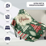 Scandi Christmas Trees Red White Green Snowflakes Nordic Seamless  Personalised Custom Name Super Soft Fleece Blanket Bed Sofa Throw