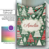 Scandi Christmas Trees Red White Green Snowflakes Nordic Seamless  Personalised Custom Name Super Soft Fleece Blanket Bed Sofa Throw