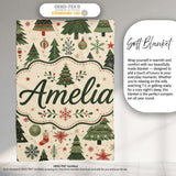 Classic Christmas Trees Ornaments Gifts Snowflakes Festive Seamless  Personalised Custom Name Super Soft Fleece Blanket Bed Sofa Throw