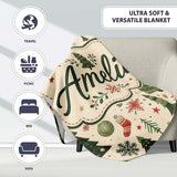 Classic Christmas Trees Ornaments Gifts Snowflakes Festive Seamless  Personalised Custom Name Super Soft Fleece Blanket Bed Sofa Throw