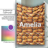 Realistic Burger Stack Seamless Pattern Fast Food Snack Design  Personalised Custom Name Super Soft Fleece Blanket Bed Sofa Throw