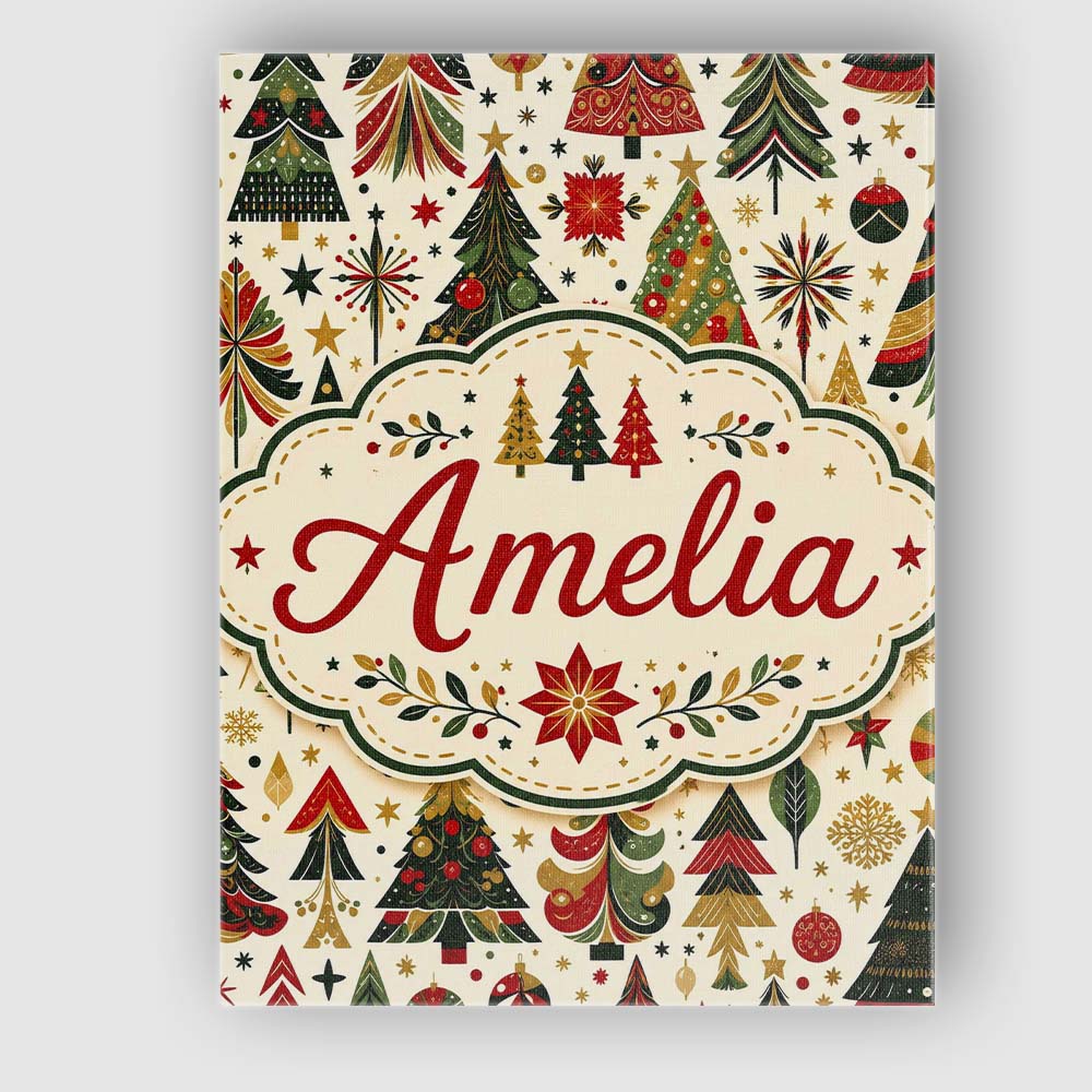 Personalised Name Elegant Christmas Trees Custom  Bespoke Decorative Contemporary Canvas Wall Art Print Decor Picture Ready to Hang