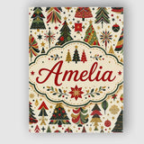 Personalised Name Elegant Christmas Trees Custom  Bespoke Decorative Contemporary Canvas Wall Art Print Decor Picture Ready to Hang
