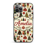 Elegant Christmas Trees Red Green Gold Stars Custom Name Protective Phone Case Mobile Cover Durable Everyday Smartphone Shock Resistant