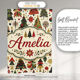 Elegant Christmas Trees Red Green Gold Stars Ornaments Seamless  Personalised Custom Name Super Soft Fleece Blanket Bed Sofa Throw