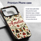 Elegant Christmas Trees Red Green Gold Stars Custom Name Protective Phone Case Mobile Cover Durable Everyday Smartphone Shock Resistant
