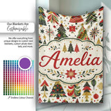Elegant Christmas Trees Red Green Gold Stars Ornaments Seamless  Personalised Custom Name Super Soft Fleece Blanket Bed Sofa Throw