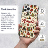 Elegant Christmas Trees Red Green Gold Stars Custom Name Protective Phone Case Mobile Cover Durable Everyday Smartphone Shock Resistant