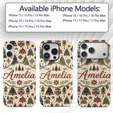 Elegant Christmas Trees Red Green Gold Stars Custom Name Protective Phone Case Mobile Cover Durable Everyday Smartphone Shock Resistant