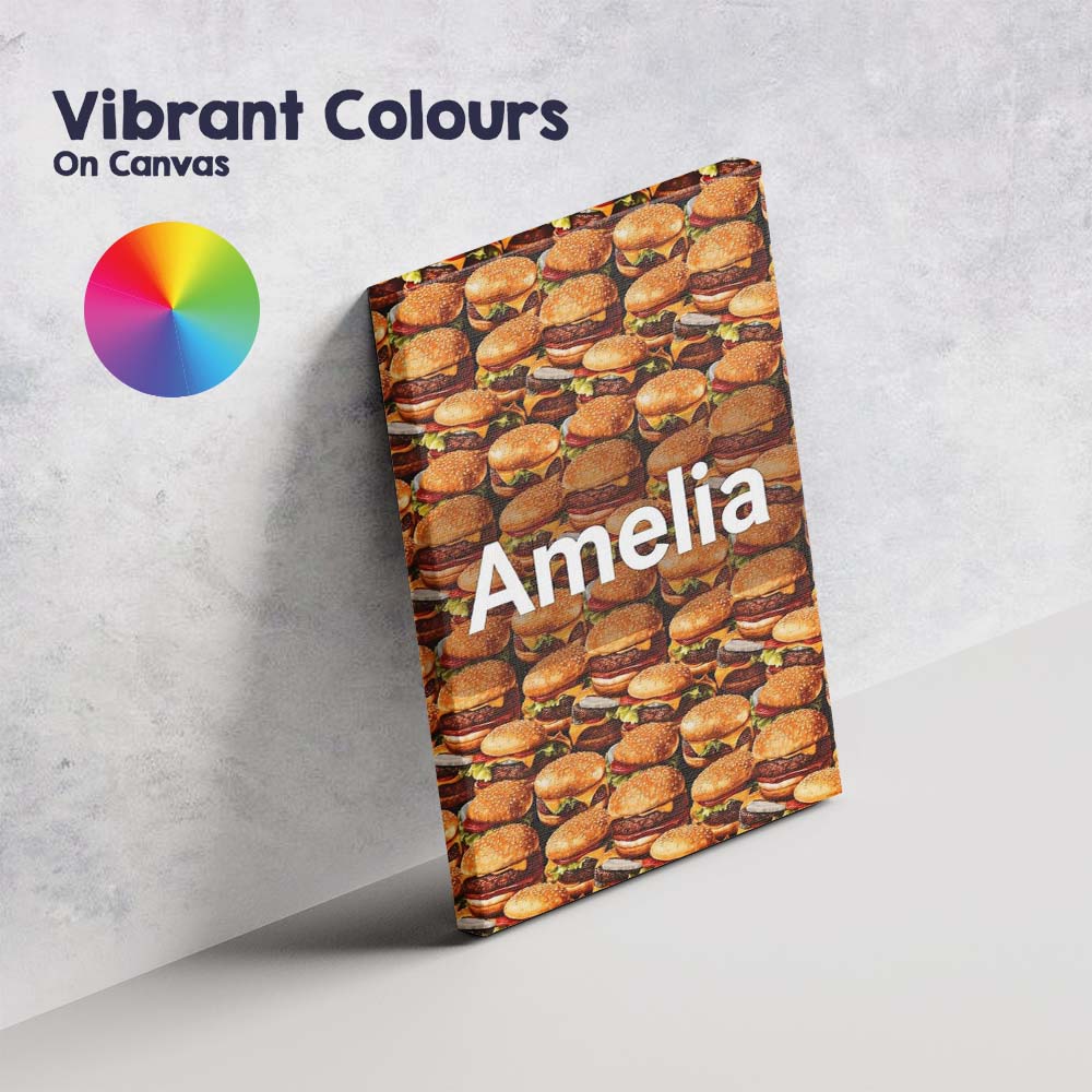 Personalised Name Realistic Burger Stack Seamless Pattern Fast Food Custom Canvas Wall Art Print Decor Picture Ready to Hang