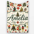 Ornate Christmas Trees Red Green Gold Baubles Festive Seamless  Personalised Custom Name Super Soft Fleece Blanket Bed Sofa Throw