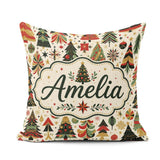 Custom Name Ornate Trees Red Green Gold Baubles Festive Seamless Square Filled Cushion Throw Pillow Sofa Bed Home Decor Zip Washable UK Made