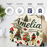 Ornate Christmas Trees Red Green Gold Baubles Festive Seamless  Personalised Custom Name Super Soft Fleece Blanket Bed Sofa Throw