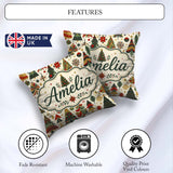 Custom Name Ornate Trees Red Green Gold Baubles Festive Seamless Square Filled Cushion Throw Pillow Sofa Bed Home Decor Zip Washable UK Made