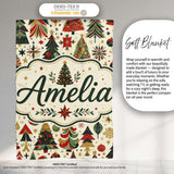 Ornate Christmas Trees Red Green Gold Baubles Festive Seamless  Personalised Custom Name Super Soft Fleece Blanket Bed Sofa Throw