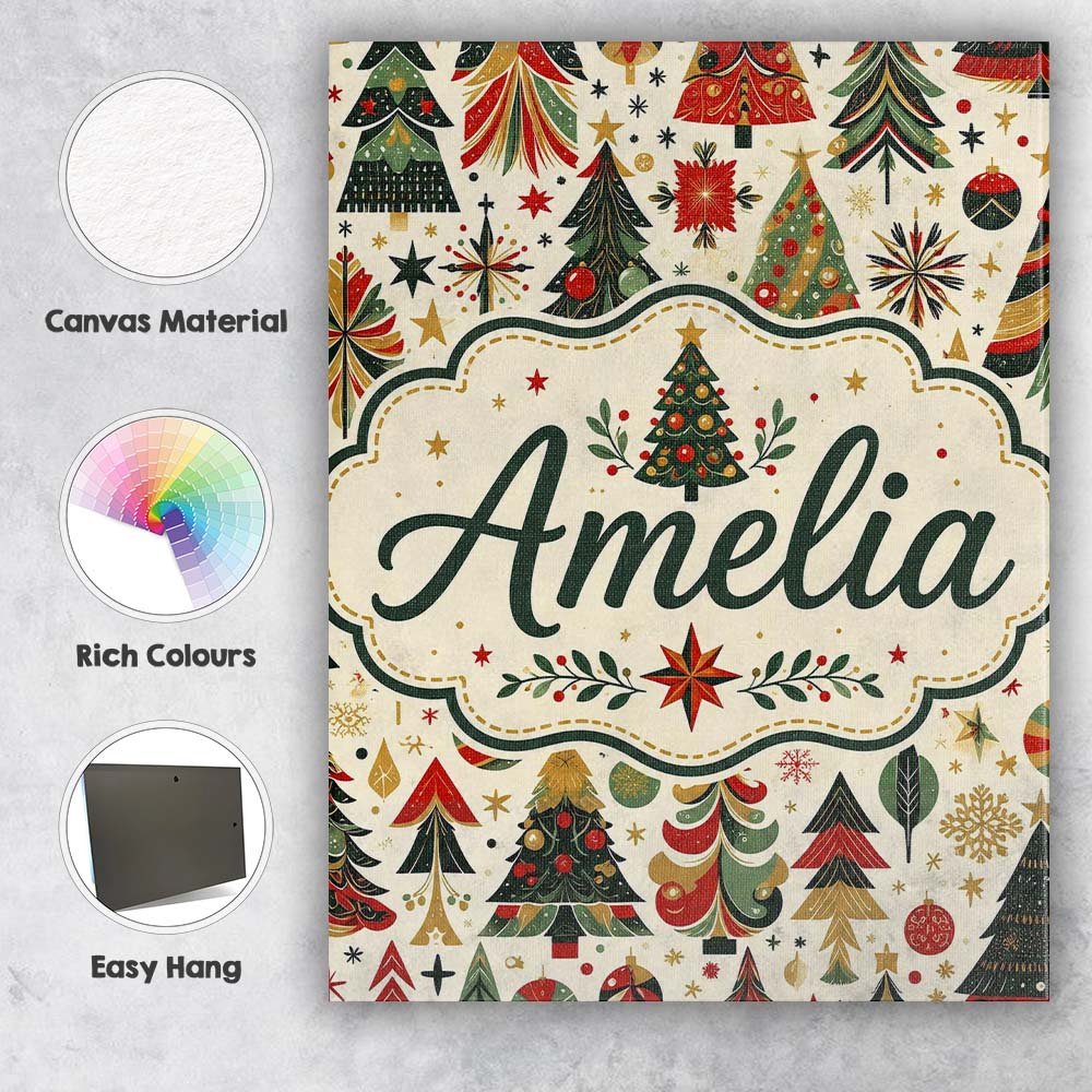 Personalised Name Ornate Christmas Trees Custom  Unique Gift Idea Elegant Feature Canvas Wall Art Print Decor Picture Ready to Hang
