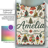Ornate Christmas Trees Red Green Gold Baubles Festive Seamless  Personalised Custom Name Super Soft Fleece Blanket Bed Sofa Throw