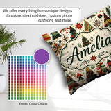 Custom Name Ornate Trees Red Green Gold Baubles Festive Seamless Square Filled Cushion Throw Pillow Sofa Bed Home Decor Zip Washable UK Made