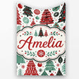 Festive Christmas Trees Red Green Baubles Snowflakes Seamless Lovely  Personalised Custom Name Super Soft Fleece Blanket Bed Sofa Throw