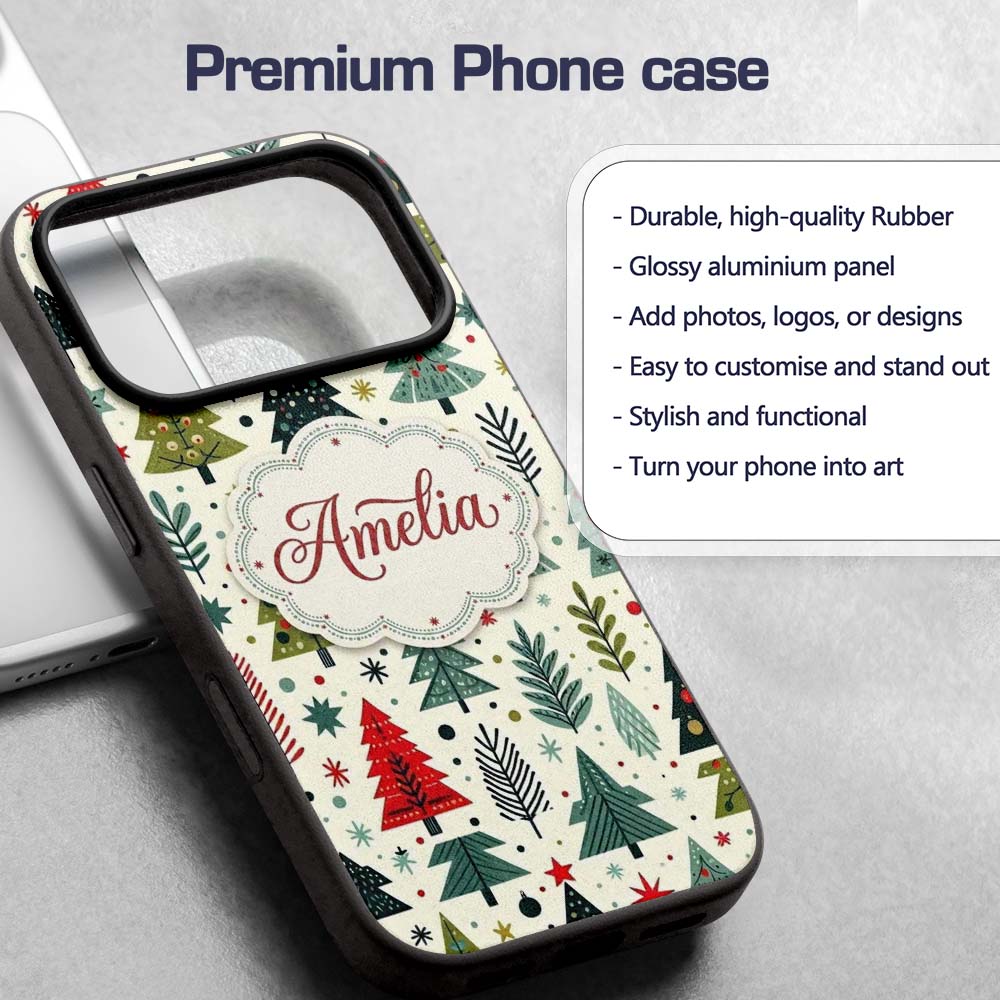 Scandi Christmas Trees Geometric Printed Design Custom Name Protective Phone Case Mobile Cover Durable Everyday Smartphone Shock Resistant