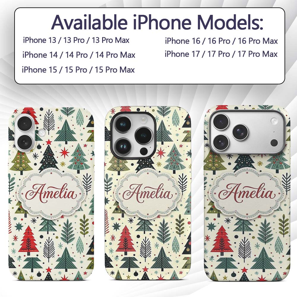 Scandi Christmas Trees Geometric Printed Design Custom Name Protective Phone Case Mobile Cover Durable Everyday Smartphone Shock Resistant