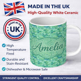 Personalized Custom Name Aqua Green Crocodile Texture Pattern Exotic Leather Effect Design 11oz Ceramic Coffee Tea Mug White Large Handle