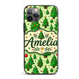 Cartoon Christmas Trees Green Ornaments Cute Custom Name Protective Phone Case Mobile Cover Durable Everyday Smartphone Shock Resistant