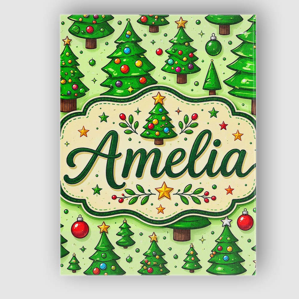 Personalised Name Cartoon Christmas Trees Custom  Unique Gift Idea Elegant Feature Canvas Wall Art Print Decor Picture Ready to Hang