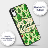 Cartoon Christmas Trees Green Ornaments Cute Custom Name Protective Phone Case Mobile Cover Durable Everyday Smartphone Shock Resistant