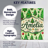 Personalised Name Cartoon Christmas Trees Custom  Unique Gift Idea Elegant Feature Canvas Wall Art Print Decor Picture Ready to Hang