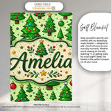 Cartoon Christmas Trees Green Ornaments Cute Holiday Seamless Lovely  Personalised Custom Name Super Soft Fleece Blanket Bed Sofa Throw