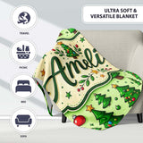Cartoon Christmas Trees Green Ornaments Cute Holiday Seamless Lovely  Personalised Custom Name Super Soft Fleece Blanket Bed Sofa Throw