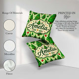 Custom Name Cartoon Christmas Trees Green Ornaments Cute Holiday Square Filled Cushion Throw Pillow Sofa Bed Home Decor Zip Washable UK Made