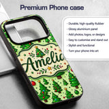 Cartoon Christmas Trees Green Ornaments Cute Custom Name Protective Phone Case Mobile Cover Durable Everyday Smartphone Shock Resistant