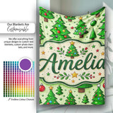 Cartoon Christmas Trees Green Ornaments Cute Holiday Seamless Lovely  Personalised Custom Name Super Soft Fleece Blanket Bed Sofa Throw